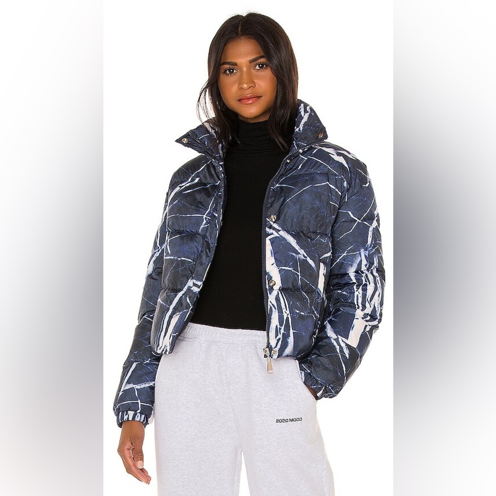 Navy Marble Puffer Jacket NWOT, Revolve